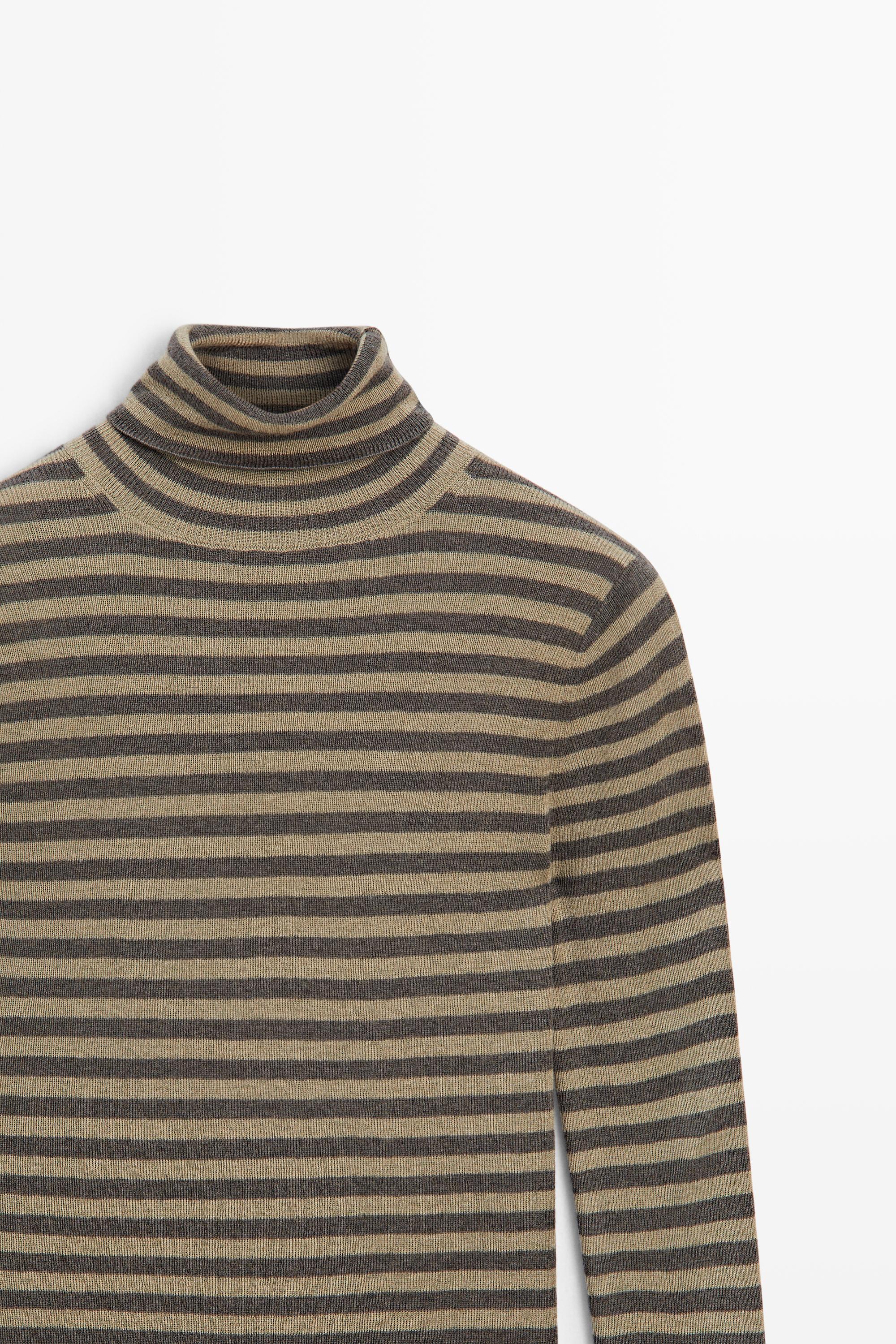 Striped turtleneck knit sweater